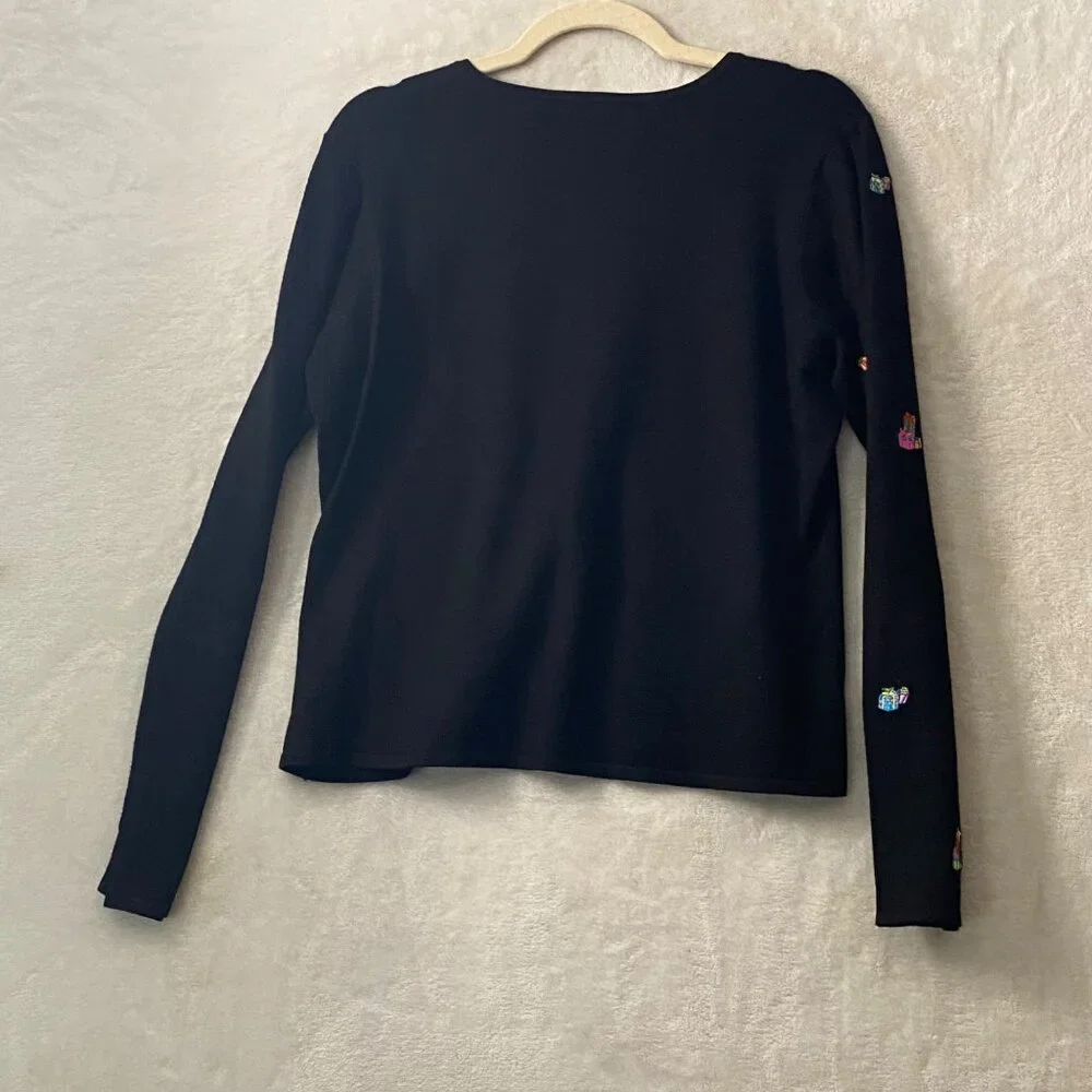 Vtg B. Moss Tailor‎ Black Sweater Women Medium Embroidered Christmas Gifts